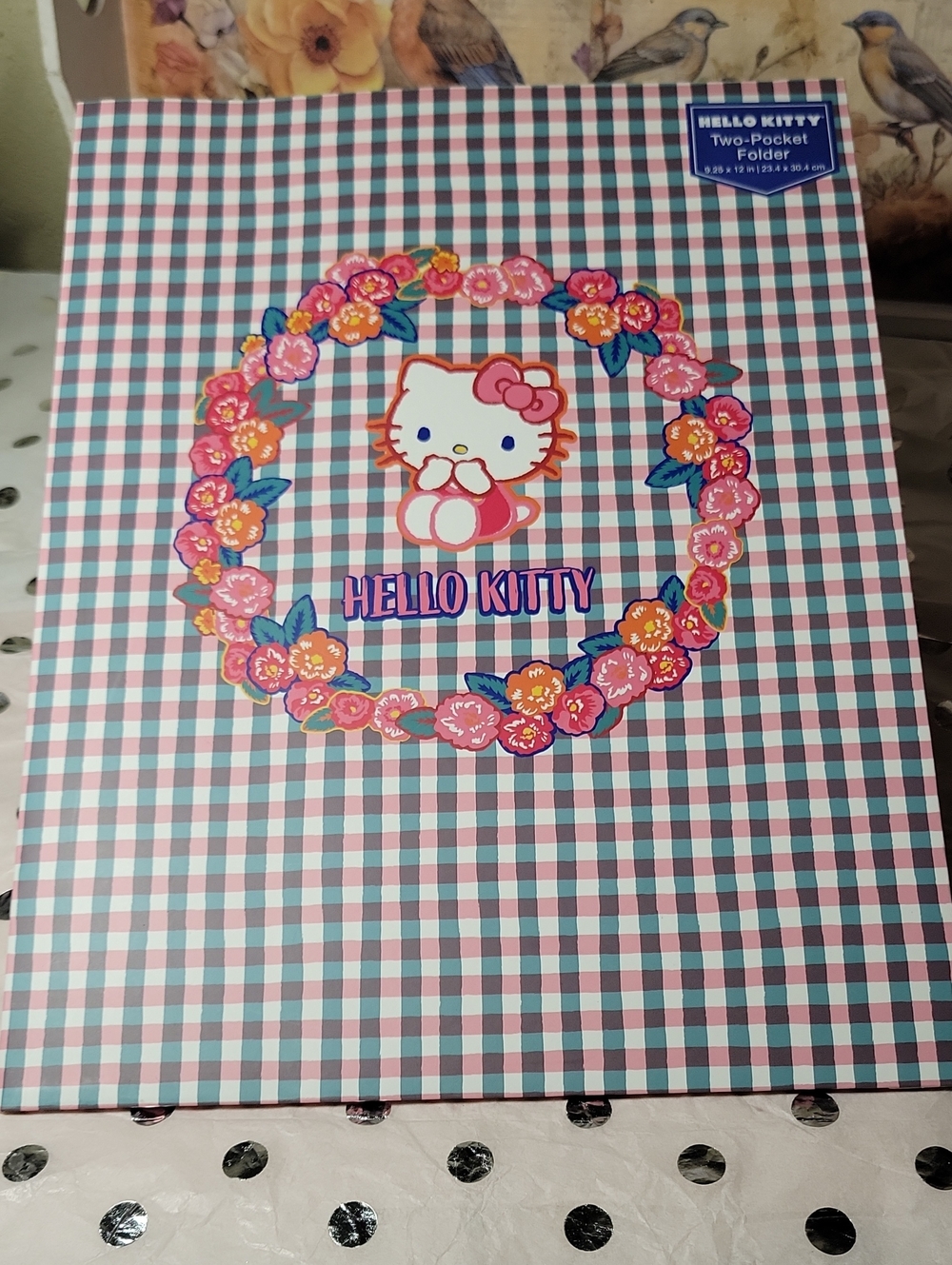 5 Hello Kitty Pink Floral Plaid Two-Pocket Folder